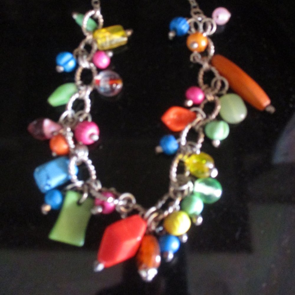 Silvertone Multicolored Dangling Beaded Necklace - image 6